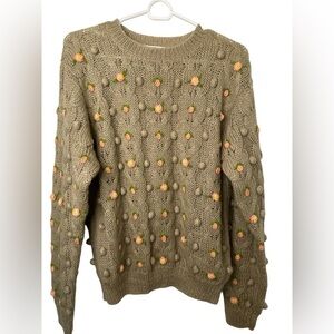 Moda International Pom Pom Sweater with Knit Rosettes